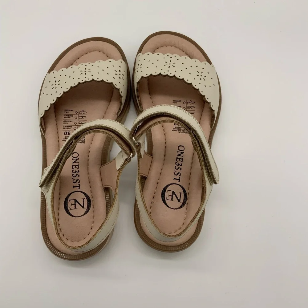 One35 Ankle Strap Sandals,Beige Vegan Leather. Various Size